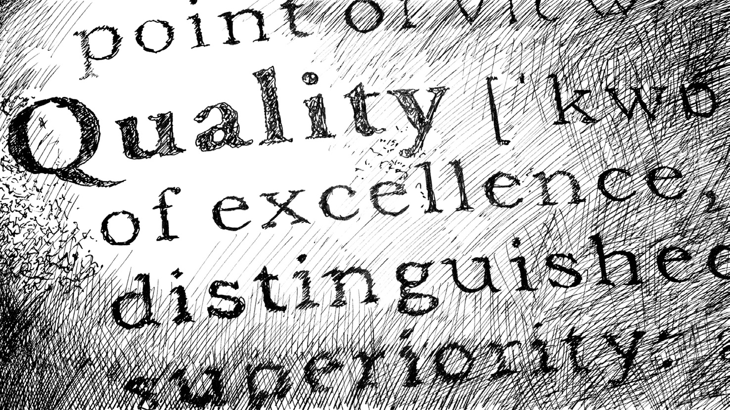 The word "quality" is bolded in a kind of dictionary.