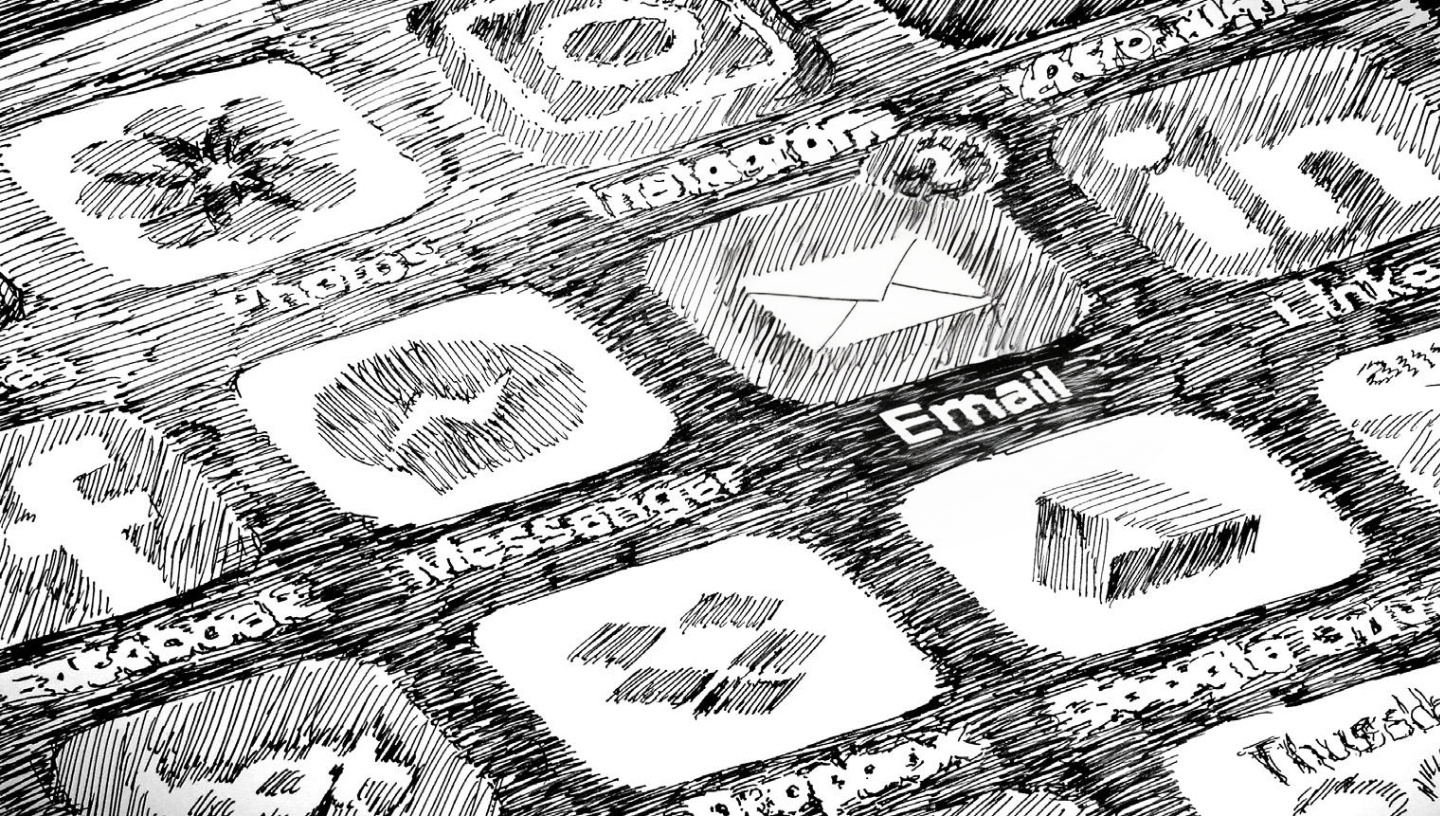 Display mit verschiedenen Appsymbolen wie Facebook, Messenger, Mail